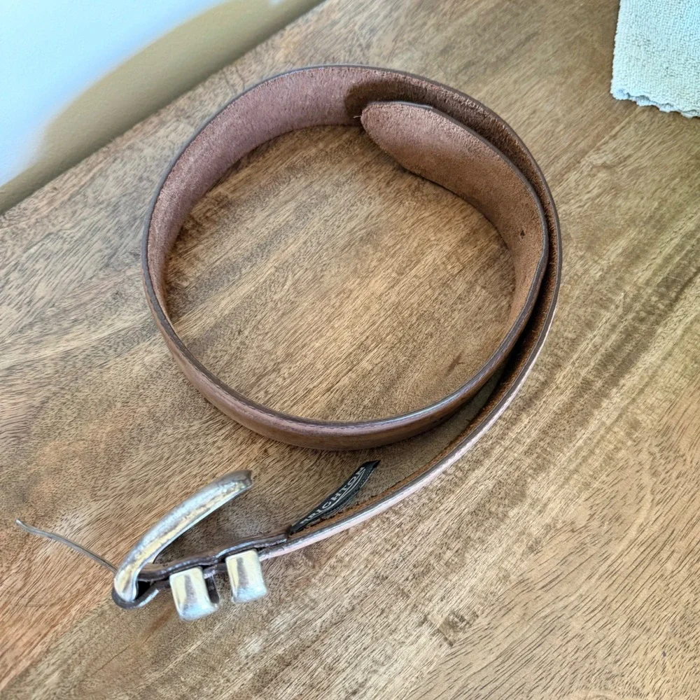 Brighton Brown Leather Belt with Silver Distressed Buckle